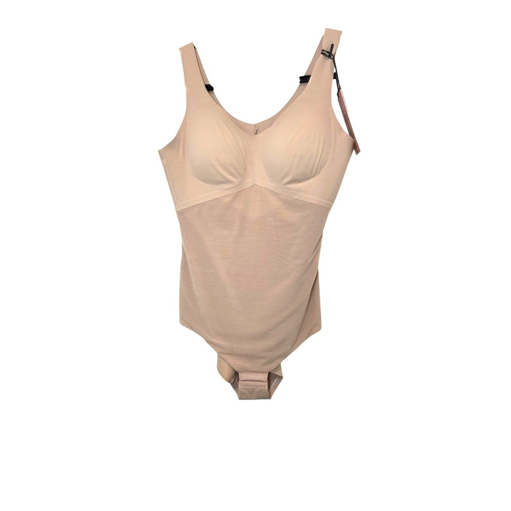Honey love Beige High-Cut Shapewear‎ Bodysuit Built-In Bra Support Size L NWT